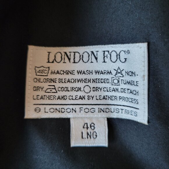 London Fog Men’s Sz 46 Long Black Trench Coat, Lined, Button Front, EUC - Picture 7 of 9